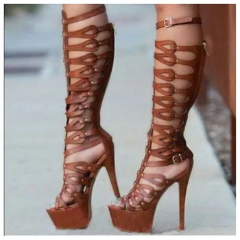 Fashion Female Brown Open Toe Summer Sandals Boots Buckle High Heels Strip Shoes Women Cut-out Strappy Gladiator Knee High Boots
Fashion Female Brown Open Toe Summer Sandals Boots Buckle High Heels Strip Shoes Women Cut-out Strappy Gladiator Knee High Boots