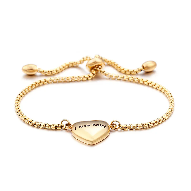 Simple Stainless Steel Adjustable Bracelet Female Heart Shape Customize"I Love BaBy"Charm Bangle Bracelets Valentine's Day Gift
Simple Stainless Steel Adjustable Bracelet Female Heart Shape Customize"I Love BaBy"Charm Bangle Bracelets Valentine's Day Gift