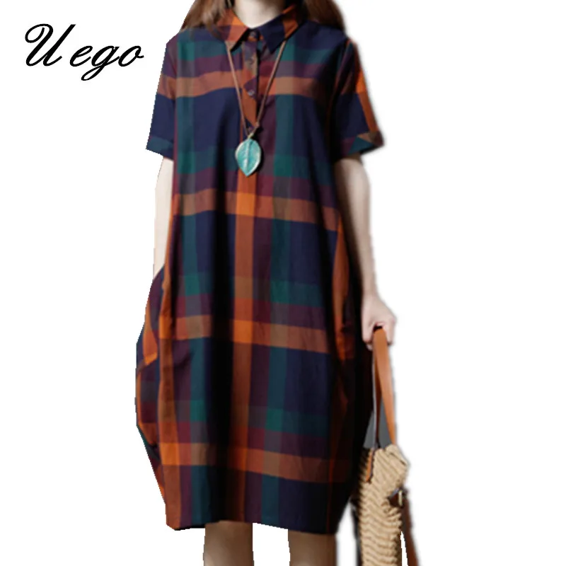 Uego 2019 New Fashion Turn-down Collar Button Women Shirt Dress Cotton Linen Print Plaid Loose Thin Light Summer Casual Dress
Uego 2019 New Fashion Turn-down Collar Button Women Shirt Dress Cotton Linen Print Plaid Loose Thin Light Summer Casual Dress