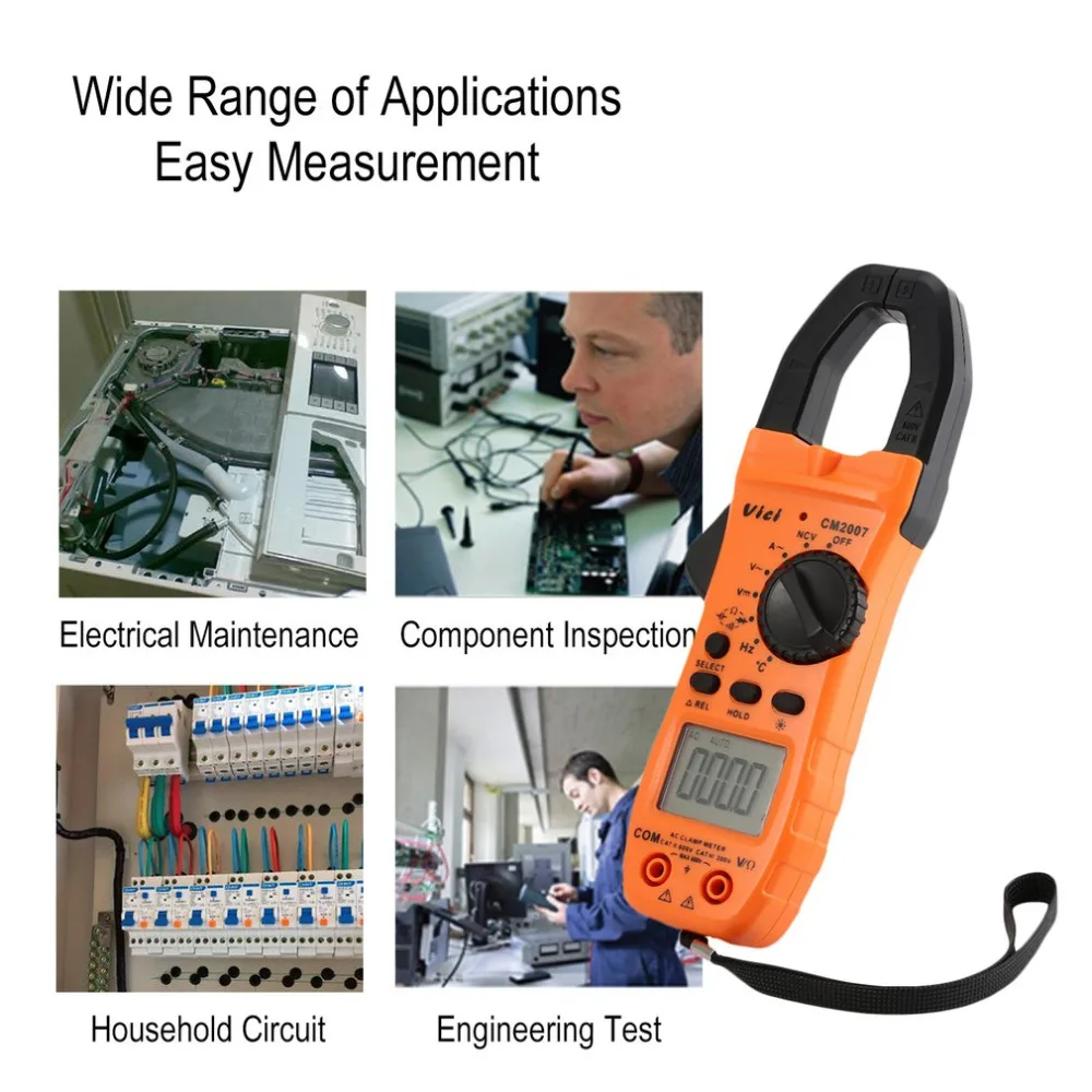Vici CM-2007 Handheld Digital Clamp Meter Multimeter AC/DC Volt Current Voltage Ohm NCV Temperature Tester Resistance Ammeter
Vici CM-2007 Handheld Digital Clamp Meter Multimeter AC/DC Volt Current Voltage Ohm NCV Temperature Tester Resistance Ammeter