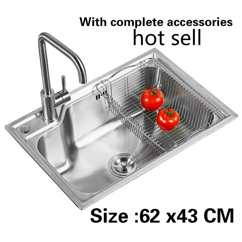 

Free shipping Hot sell food grade 304 stainless steel kitchen sink 0.8mm ordinary single slot On the left Right 62 x43 CM