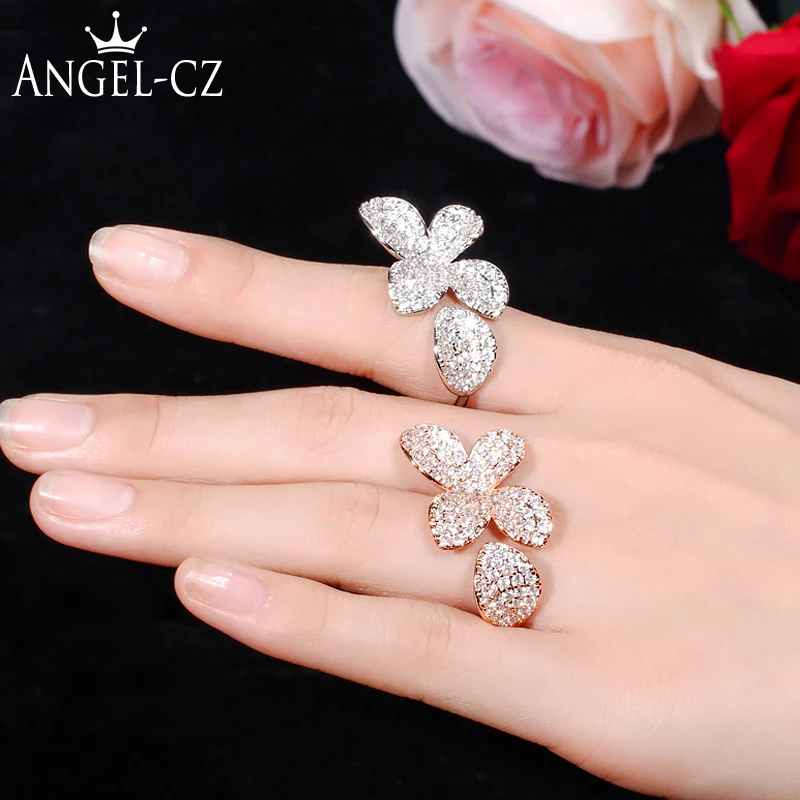ANGELCZ Brand Fashion AAA CZ Flower Leaf Ring Pave Setting Rose Gold Color Open Resizable Engagement Party Finger Jewelry AR065
ANGELCZ Brand Fashion AAA CZ Flower Leaf Ring Pave Setting Rose Gold Color Open Resizable Engagement Party Finger Jewelry AR065