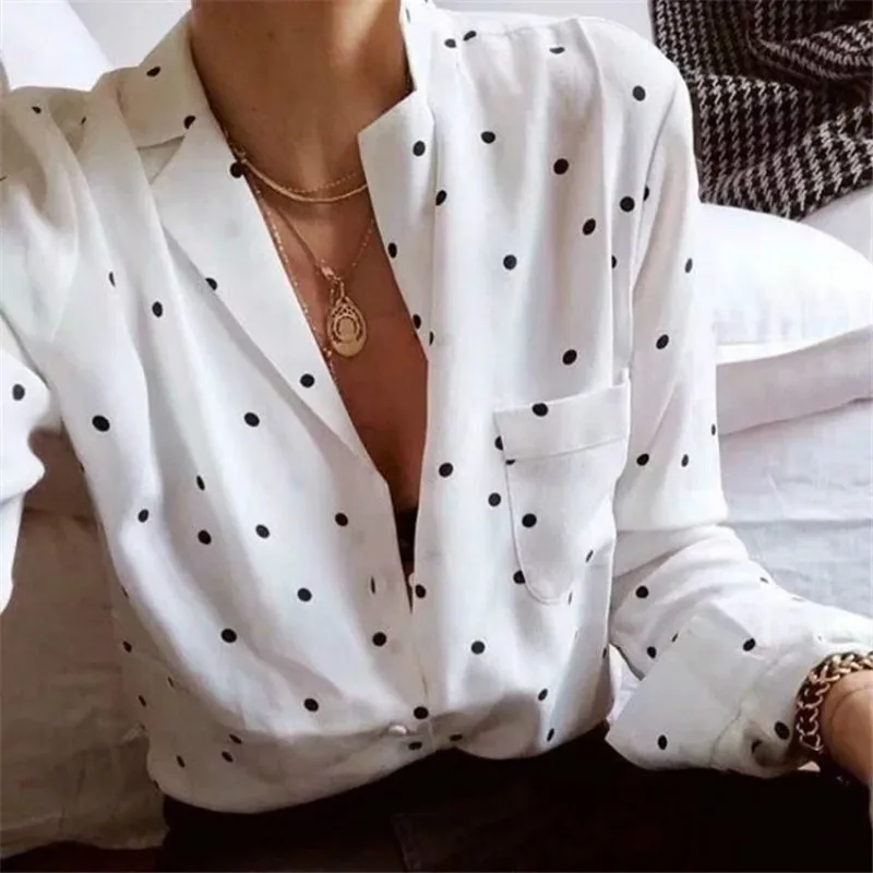 Summer Chiffon Shirt Women French Retro Loose Wave Point Blouse Tops Female Long Sleeve Turn Down Pocket Casual Blouses H9182
Summer Chiffon Shirt Women French Retro Loose Wave Point Blouse Tops Female Long Sleeve Turn Down Pocket Casual Blouses H9182