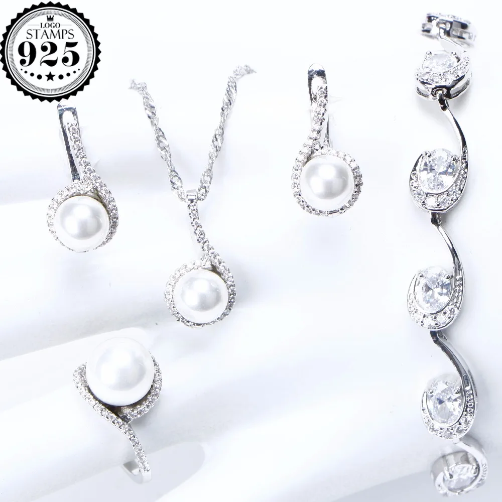 Bridal Pearl Jewelry Sets Women 925 Sterling Silver Wedding White Zirconia Bracelet Earrings Ring Necklace Pendant Set Gift Box
Bridal Pearl Jewelry Sets Women 925 Sterling Silver Wedding White Zirconia Bracelet Earrings Ring Necklace Pendant Set Gift Box