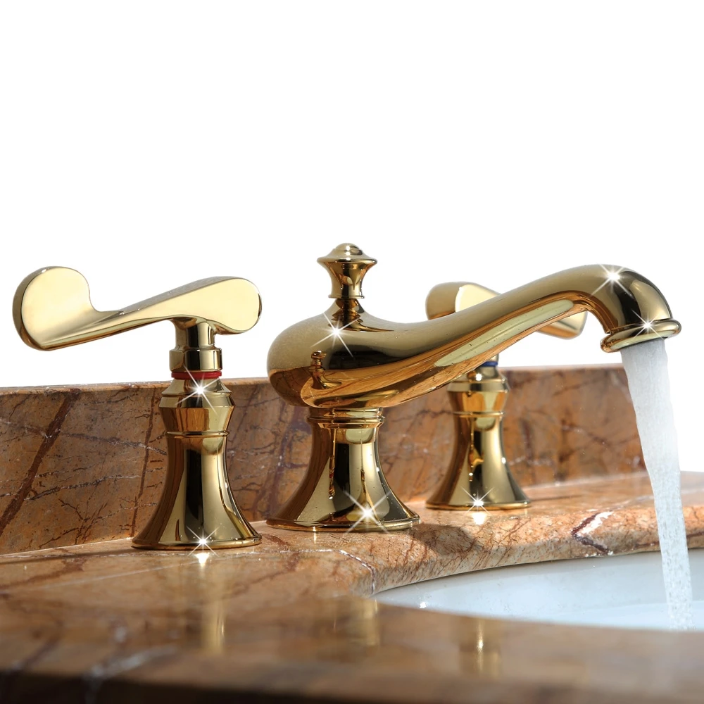 New Luxury gold Solid brass copper dual handle Washbasin faucet European three holes lavatory Faucet Waterfall tap
New Luxury gold Solid brass copper dual handle Washbasin faucet European three holes lavatory Faucet Waterfall tap