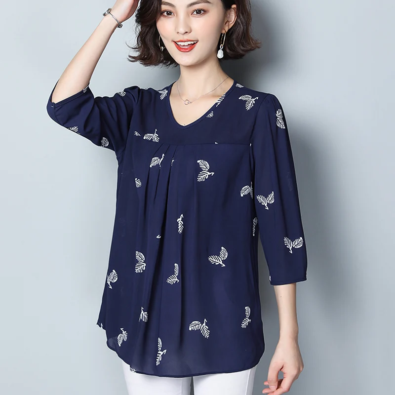 Loose 5xl Leaves Print Chiffon Blouse Tunic Shirt Women 3/4 Sleeves Fold Summer Plus Size Women's Tops 2019 Blusas Feminina New
Loose 5xl Leaves Print Chiffon Blouse Tunic Shirt Women 3/4 Sleeves Fold Summer Plus Size Women's Tops 2019 Blusas Feminina New