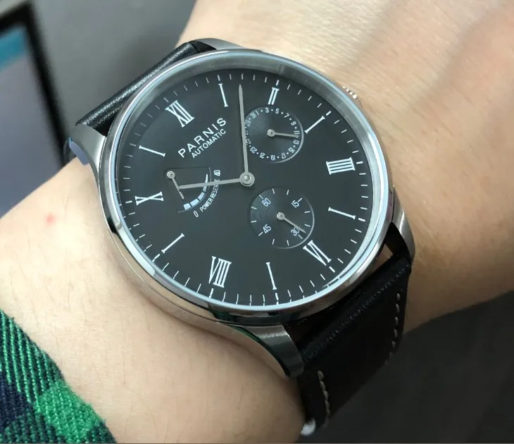 PARNIS 40mm Black diall Automatic Self-Wind movement power reserve men's watch Auto Date Mechanical watches wholesale pa135-p8
PARNIS 40mm Black diall Automatic Self-Wind movement power reserve men's watch Auto Date Mechanical watches wholesale pa135-p8