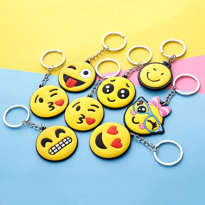 

20pcs/Lot Rubber Emoji Keychain PVC keychain cartoon keychains Cute Emoticon Face Emoji Key Chain Bag Keyring