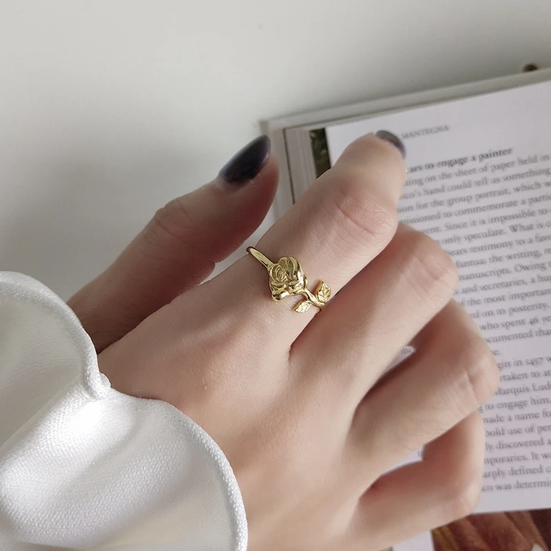 New Korean Simple 925 Sterling Silver Rose Flower Gold Ring Adjustable Beautiful Delicate Slim Ring Female Fashion Plant Jewelry
New Korean Simple 925 Sterling Silver Rose Flower Gold Ring Adjustable Beautiful Delicate Slim Ring Female Fashion Plant Jewelry