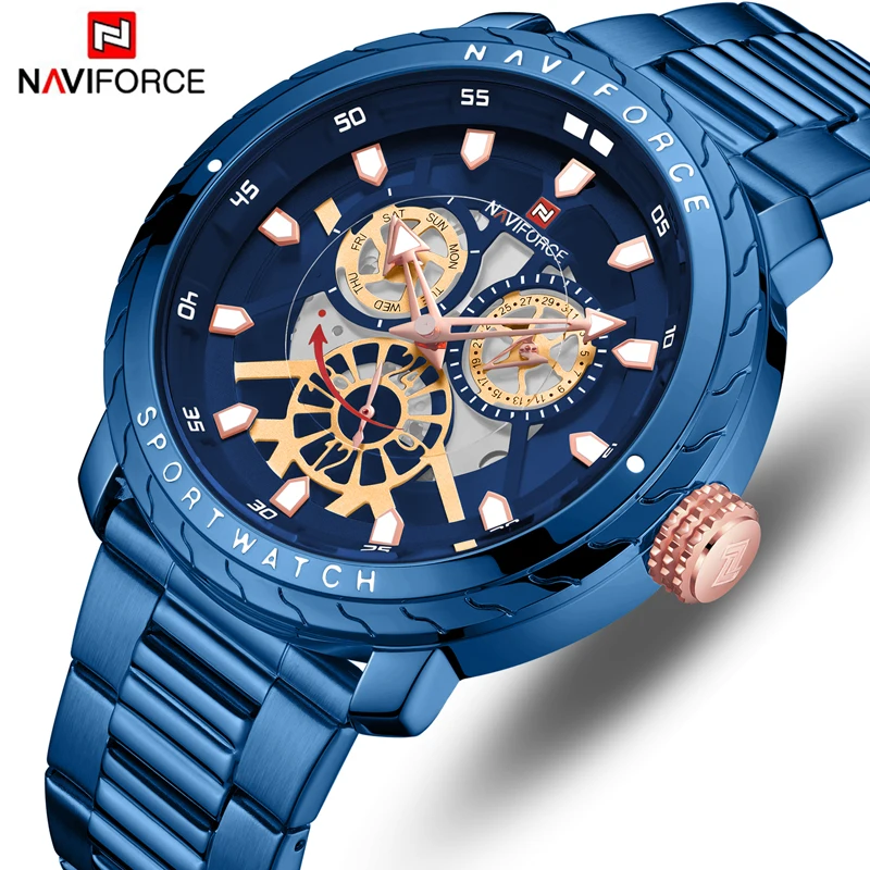 NAVIFORCE Men Watches Top Brand Luxury Men's Fashion Blue Stainless Steel Quartz Watch Male Casual Sport Waterproof Wrist Watch
NAVIFORCE Men Watches Top Brand Luxury Men's Fashion Blue Stainless Steel Quartz Watch Male Casual Sport Waterproof Wrist Watch