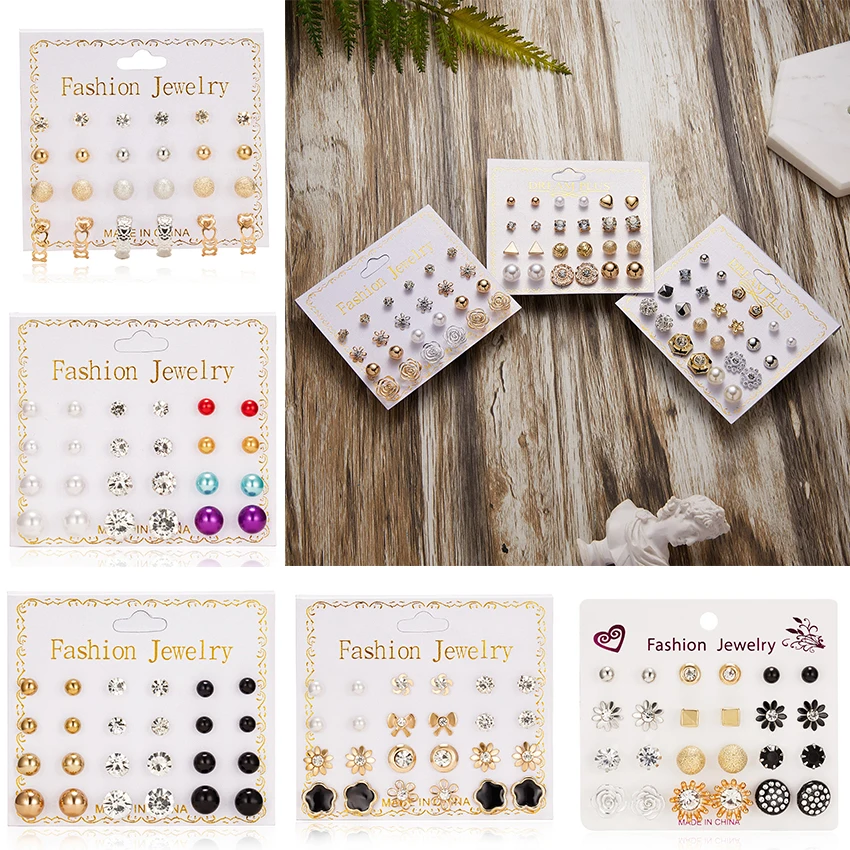 12 pairs/set of Pearl Flowers Bow Zircon Card Earrings Simple Fashion Multilayer Geometric Stud Earrings For Women Girls Jewelry
12 pairs/set of Pearl Flowers Bow Zircon Card Earrings Simple Fashion Multilayer Geometric Stud Earrings For Women Girls Jewelry