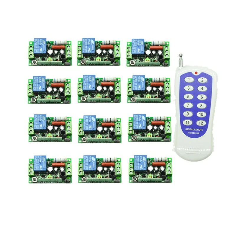 AC220V 1CH 10A RF Wireless Remote Control Switch System teleswitch 12CH transmitter&12 receiver relay Receiver Smart Home Switch
AC220V 1CH 10A RF Wireless Remote Control Switch System teleswitch 12CH transmitter&12 receiver relay Receiver Smart Home Switch