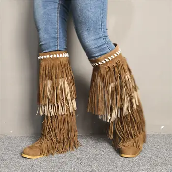 Luxury Sale Big Size 35-47 Retro Wedges Heels Shoes Woman Leisure Party Autumn Winter Fringes Western Boots Women Shoes 2019
Luxury Sale Big Size 35-47 Retro Wedges Heels Shoes Woman Leisure Party Autumn Winter Fringes Western Boots Women Shoes 2019