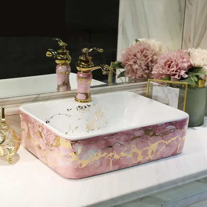 Pink Square Art Lavabo Bathroom Vessel Sinks rectangular counter top wash sink hand painted ceramic wash basin bathroom sink
Pink Square Art Lavabo Bathroom Vessel Sinks rectangular counter top wash sink hand painted ceramic wash basin bathroom sink