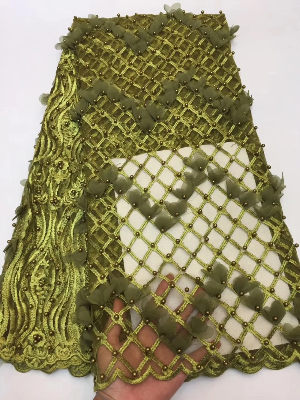 French lace fabric 5yds/pce by dhl olive green soft 3d petals heavy beads fabrics women luxury elegant party event dresses 2019
French lace fabric 5yds/pce by dhl olive green soft 3d petals heavy beads fabrics women luxury elegant party event dresses 2019