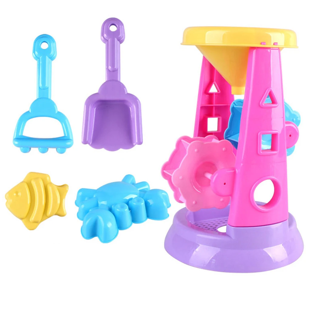 Double Sand Wheel Beach Outdoor Play Toy Set for Kids With Shovel and Molds