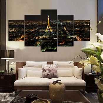 

2016 Cuadros Decoracion Oil Painting 5 Panel Eiffel Tower Painting Wall Art On Canvas Home Decorative Picture City Unframed