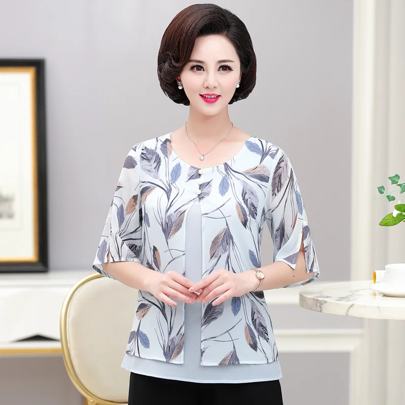 Fake Two Pieces Half Sleeve Chiffon Tshirt Tops Women Pullover 2019 Summer New Middle Age Mother Clothing O-neck Bottoming Shirt
Fake Two Pieces Half Sleeve Chiffon Tshirt Tops Women Pullover 2019 Summer New Middle Age Mother Clothing O-neck Bottoming Shirt