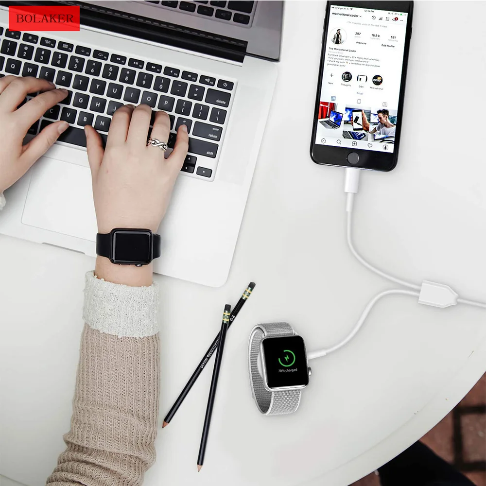 BOLAKER new charging cable combo for Apple mobile phone iwacth watch charging cable one for two data cable
BOLAKER new charging cable combo for Apple mobile phone iwacth watch charging cable one for two data cable