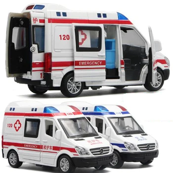 

1:32 Hospital Rescue Ambulance Police Metal Cars Model Pull Back Sound and Light Alloy Diecast Car Toys Gifts Free Shipping