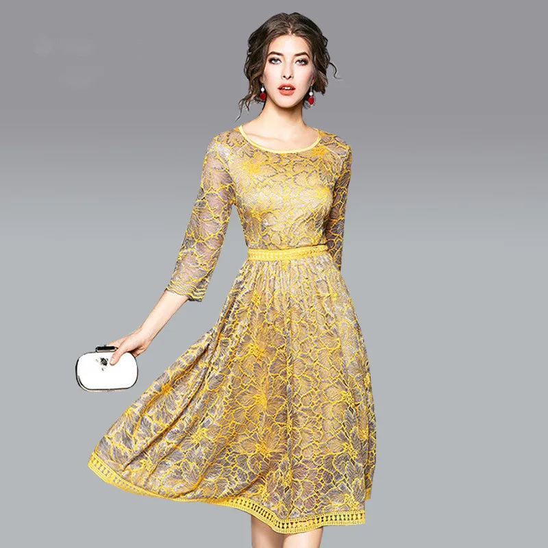 HAMALIEL Elegant Vintage Women Lace Dress 2019 Runway Spring Summer Crochet Hollow Out Yellow Lace Female Party Dress Vestidos
HAMALIEL Elegant Vintage Women Lace Dress 2019 Runway Spring Summer Crochet Hollow Out Yellow Lace Female Party Dress Vestidos