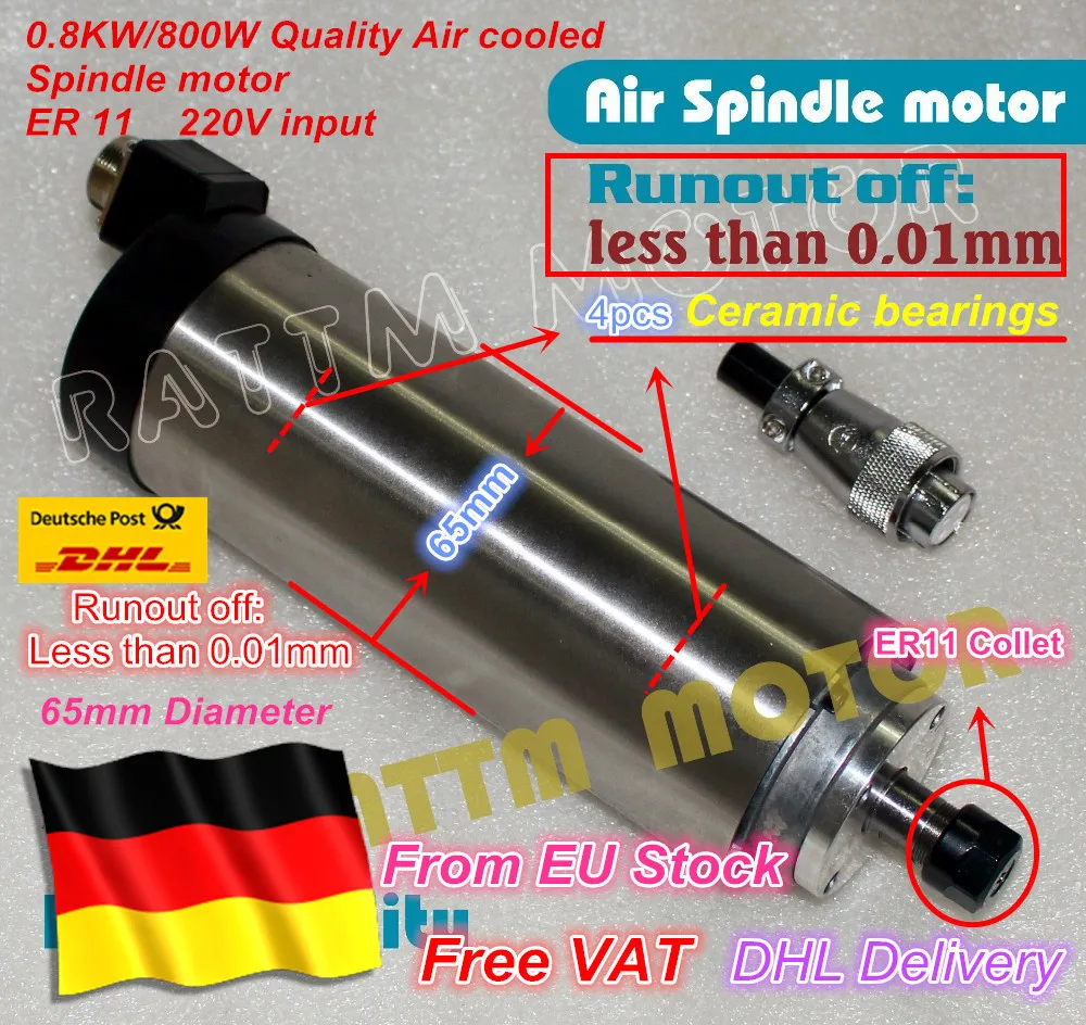Quanlity 0.8kw Air cooled Spindle motor runout-off 0.01mm ER11 220V 24000rpm,4 Ceramic bearing for CNC Engraving milling grind
Quanlity 0.8kw Air cooled Spindle motor runout-off 0.01mm ER11 220V 24000rpm,4 Ceramic bearing for CNC Engraving milling grind