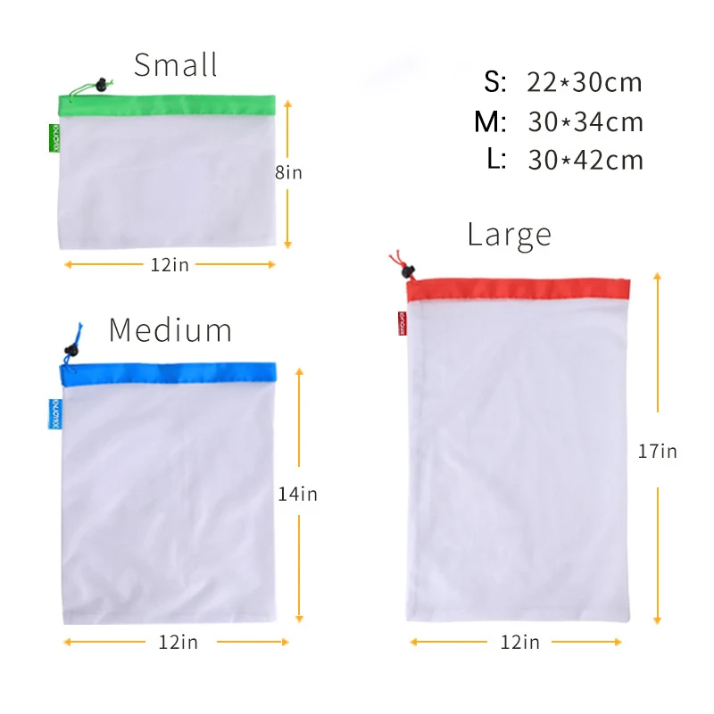 

1 Pc Reusable Mesh Produce Bags Washable Eco Friendly Bags for Grocery Shopping Storage Fruit Vegetable Toys Sundries X