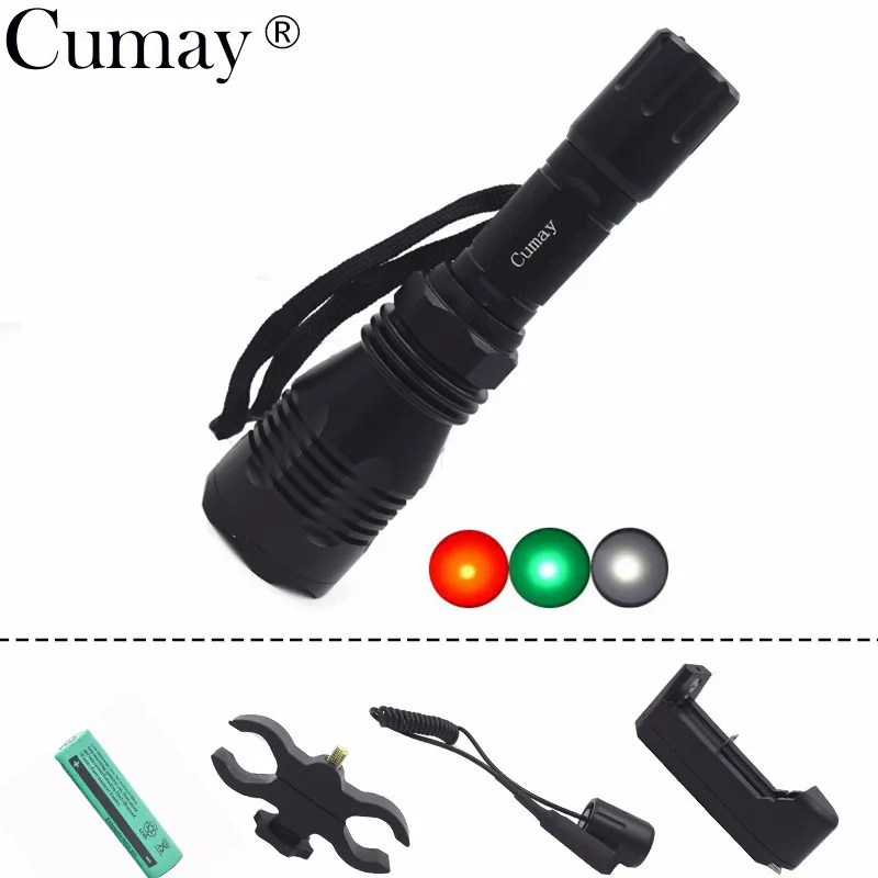 Cumay Outdoor Hunting LED Flashlight 1 Mode White Green Red Light Long Distance Beam 18650 Battery Gun Mount Remote Switch
Cumay Outdoor Hunting LED Flashlight 1 Mode White Green Red Light Long Distance Beam 18650 Battery Gun Mount Remote Switch