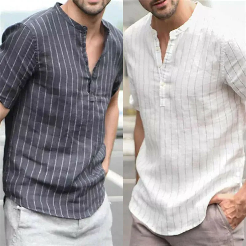Womail Shirt Men summer New fashion Short-sleeved Baggy Cotton Linen Striped Button Beach Shirts Daily Gift high quality 2019
Womail Shirt Men summer New fashion Short-sleeved Baggy Cotton Linen Striped Button Beach Shirts Daily Gift high quality 2019
