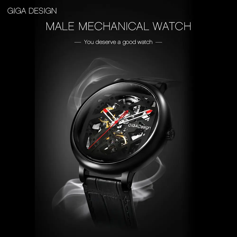 CIGA Design Creative Leather Strap Automatic Mechanical Men Watch- Black