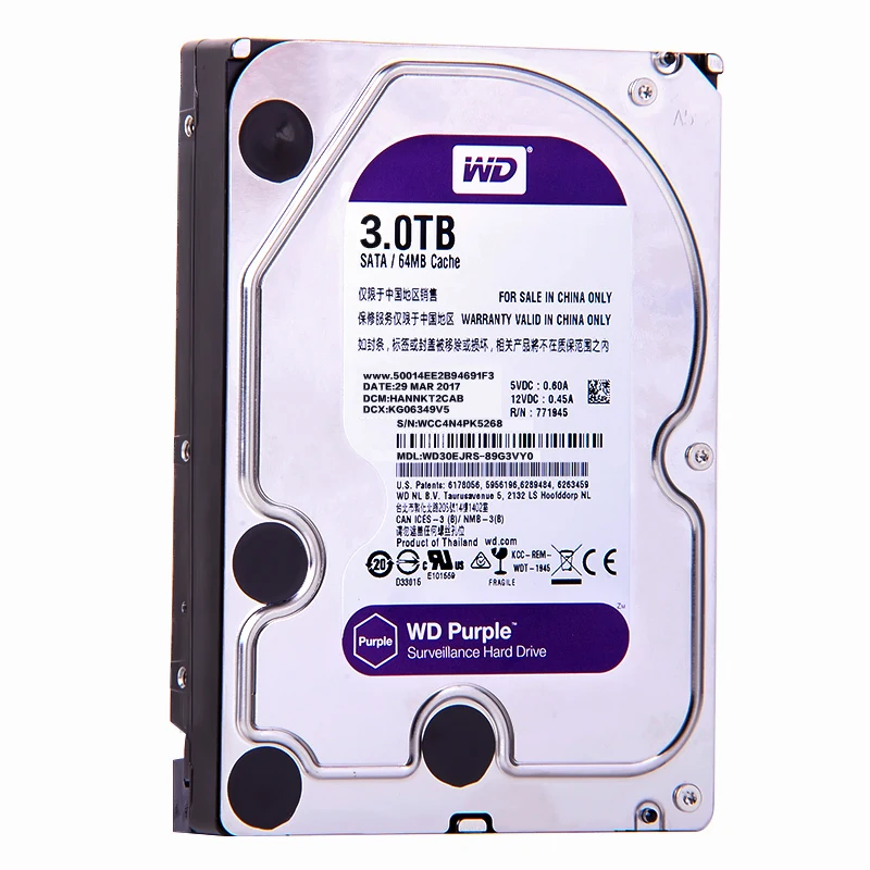 WD Purple 3TB SATA 6.0Gb/s 3.5" Internal Hard Drive for cctv Camera AHD DVR IP NVR WD30EJRX |