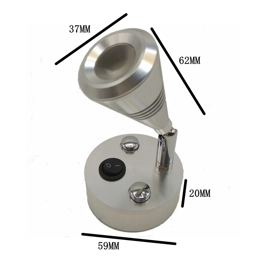 12V 3W 6000K Wall LED Spot Reading Light Switch Caravan Camper Boat Silver
