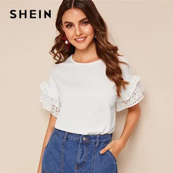 SHEIN Schiffy Ruffle Trim T Shirt Women Clothes 2019 Short Sleeve Round Neck White T Shirt Flounce Sleeve Solid Cute Ladies Tops
SHEIN Schiffy Ruffle Trim T Shirt Women Clothes 2019 Short Sleeve Round Neck White T Shirt Flounce Sleeve Solid Cute Ladies Tops