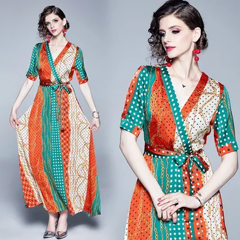 womens woman ladies Designer summer V-neck short-sleeves printed dots runway belt slim party Casual maxi Swing beach work dress
womens woman ladies Designer summer V-neck short-sleeves printed dots runway belt slim party Casual maxi Swing beach work dress