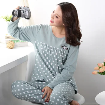 Woman's pajamas Autumn Long sleeve Pyjamas trousers Cotton Polka Dot Sleepwear Women Pajama Set Plus Size 3XL
Woman's pajamas Autumn Long sleeve Pyjamas trousers Cotton Polka Dot Sleepwear Women Pajama Set Plus Size 3XL