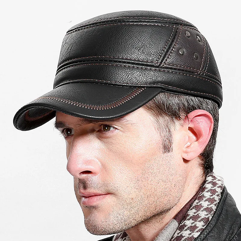 

Fibonacci brand quality middle aged men's baseball cap leather patchwork adjustable flatcap autumn winter adult dad hats