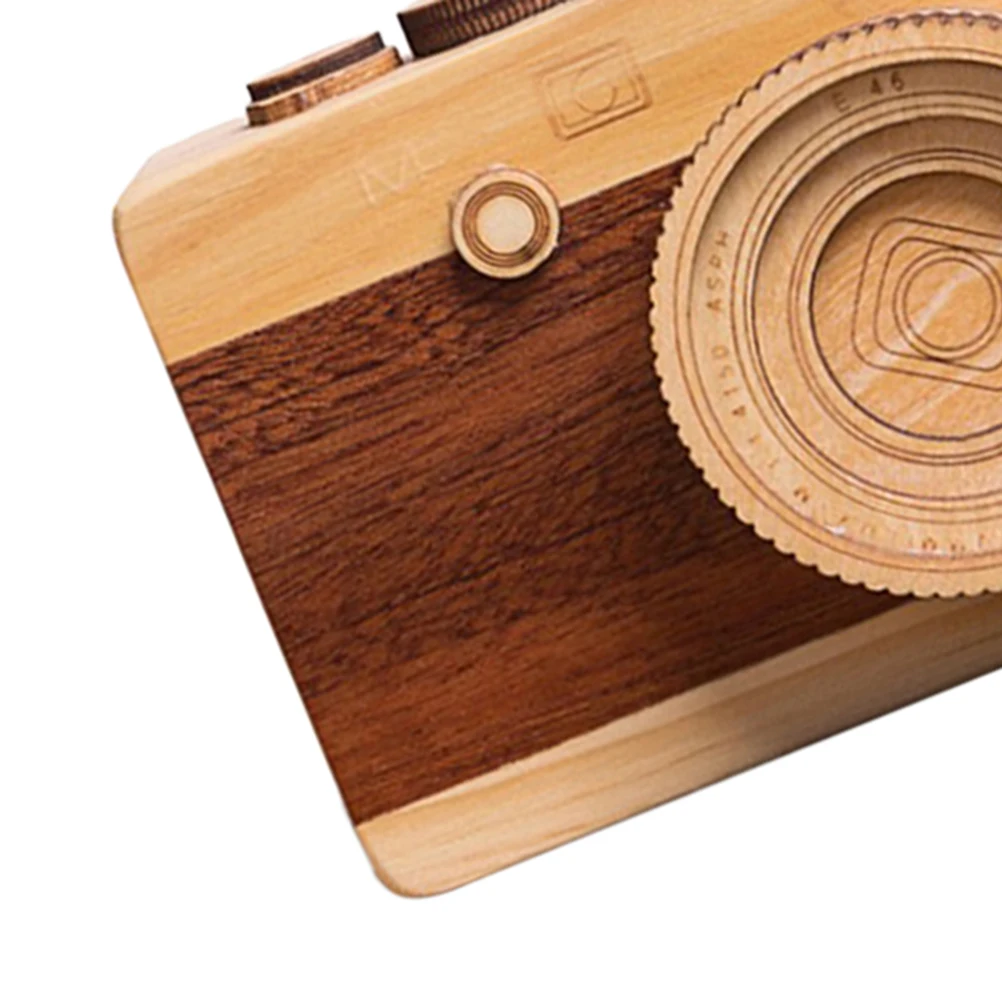 Wooden Music Box Camera Retro Design Classical Melody Birthday Home Dec IXV FVI