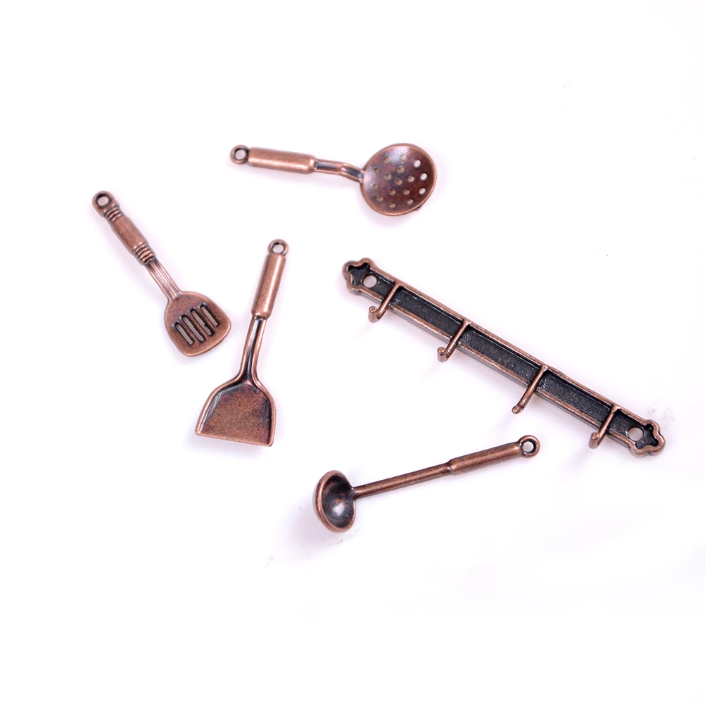 5pcs 1:12 Doll House Miniature Kitchen Accessories Metal Kitchenware Bronze 