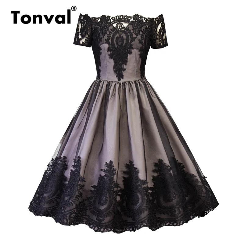 Tonval Embroidery Mesh Sexy Dress Elegant Off Shoulder Women Vintage Party Pleated Dresses Short Sleeve Retro Dress
Tonval Embroidery Mesh Sexy Dress Elegant Off Shoulder Women Vintage Party Pleated Dresses Short Sleeve Retro Dress