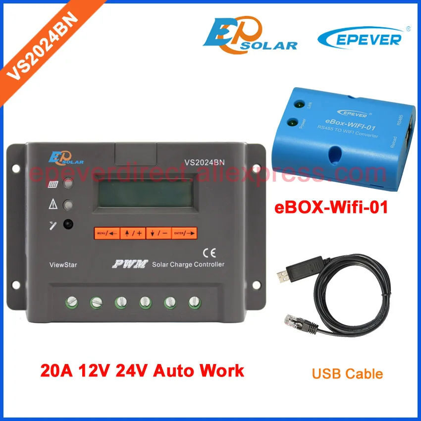 20A Solar battery charging regulator USB cable connect to PC VS2024BN 20amps PWM controller EPEVER regulator Wifi BOX
20A Solar battery charging regulator USB cable connect to PC VS2024BN 20amps PWM controller EPEVER regulator Wifi BOX