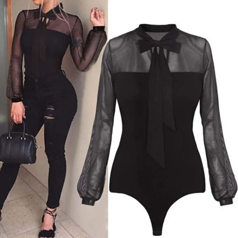 New 2019 Summer Bodysuit Women Sexy Bow Black Lace Patchwork Long Sleeve Back Ladies Lace Mesh Bodysuit Transparent Tops
New 2019 Summer Bodysuit Women Sexy Bow Black Lace Patchwork Long Sleeve Back Ladies Lace Mesh Bodysuit Transparent Tops