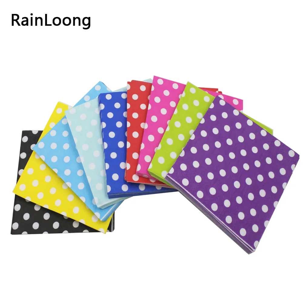 

[RainLoong] Polka Dot Paper Napkins Printed Beverage Event & Party Tissue Napkins Decoration Serviettes 25*25cm 20pcs/pack/lot