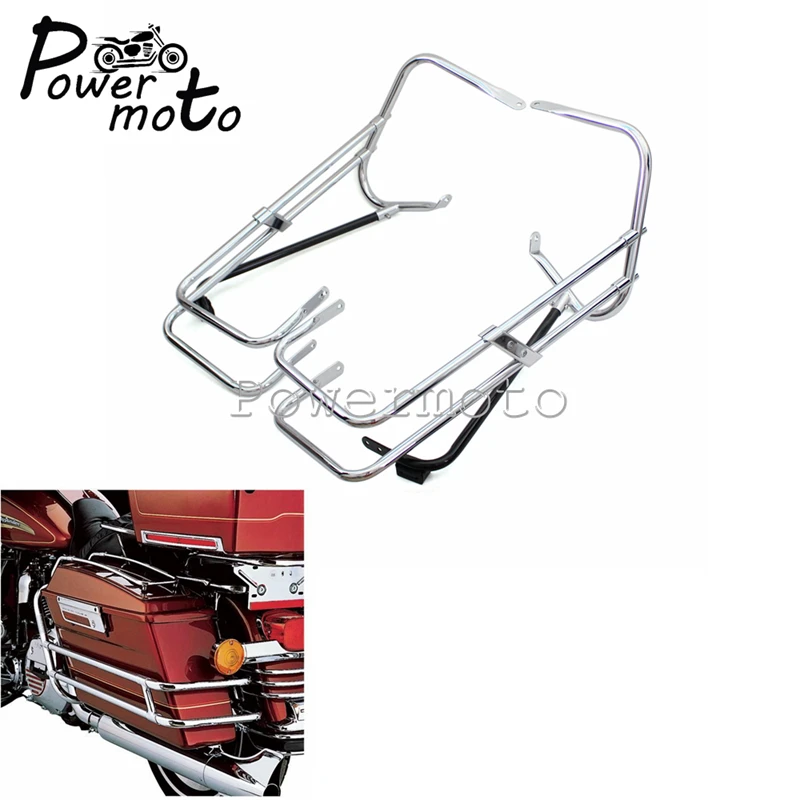 Motorcycle Chrome Twin Side Rail Saddlebag Bracket Guard Bars For Harley Touring Road King Street Glid FLHR FLHT FLTR 1997-2008
Motorcycle Chrome Twin Side Rail Saddlebag Bracket Guard Bars For Harley Touring Road King Street Glid FLHR FLHT FLTR 1997-2008