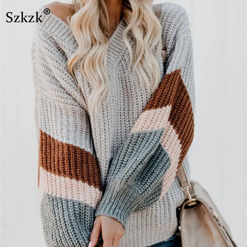 Szkzk Color Block Knitwear Autumn Jumper Loose Sweater Woman Winter 2019 Pullover Lantern Long Sleeve Knit Top V Neck Sweaters
Szkzk Color Block Knitwear Autumn Jumper Loose Sweater Woman Winter 2019 Pullover Lantern Long Sleeve Knit Top V Neck Sweaters