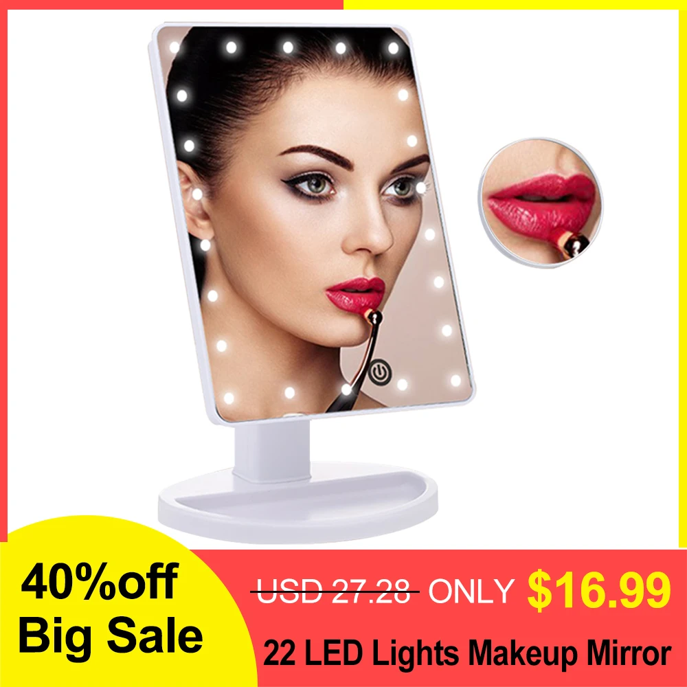 New 22 LED Lights Touch Screen Makeup Mirror Adjustable 1X 10X Magnifying Brightness Vanity Mirror USB Or Batteries Use Mirror
New 22 LED Lights Touch Screen Makeup Mirror Adjustable 1X 10X Magnifying Brightness Vanity Mirror USB Or Batteries Use Mirror