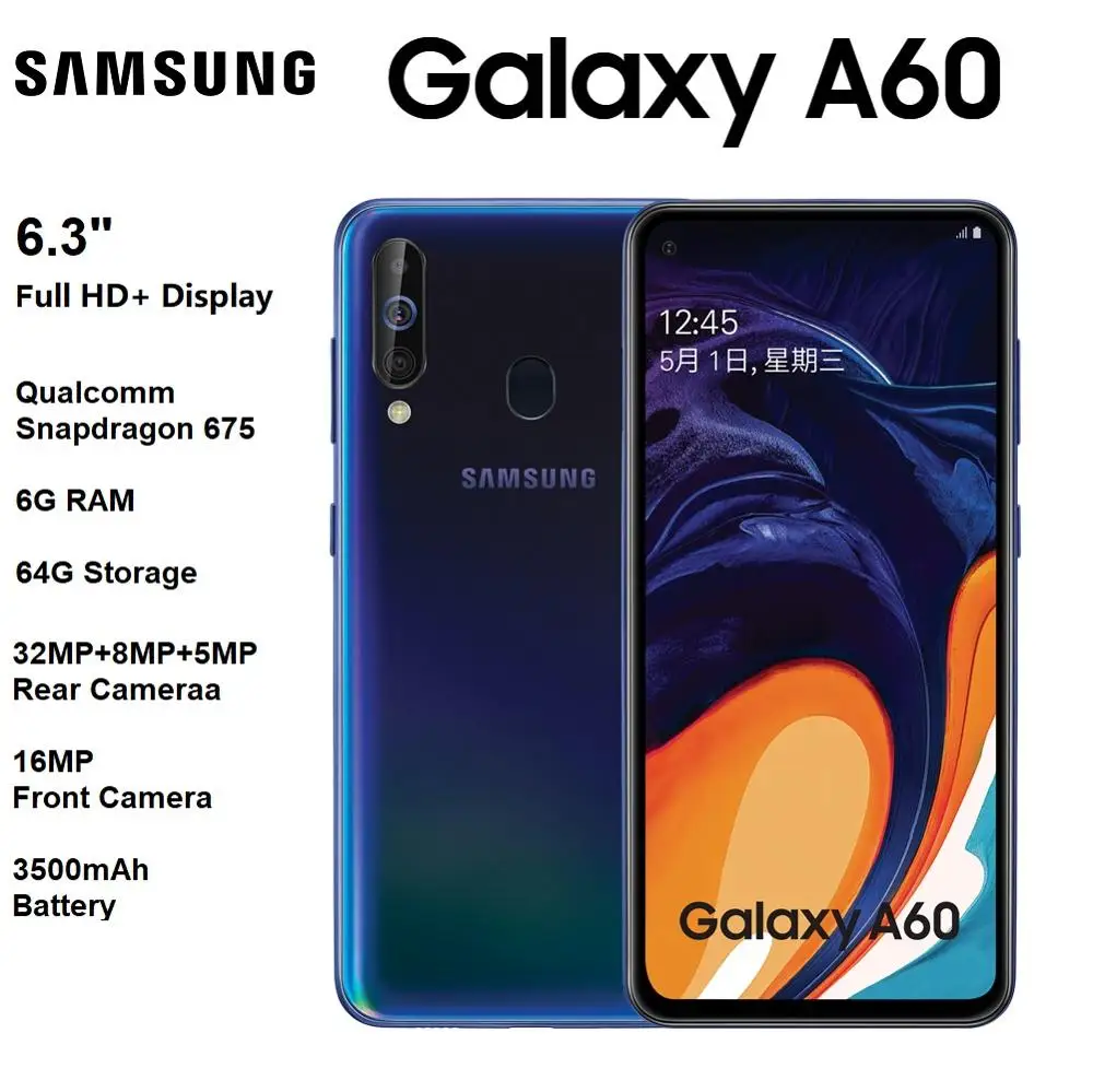 New Samsung Galaxy A60 6.4" Full HD+ Infinity Display 32MP Triple Camera 3500mAh Battery Snapdragon 675 6G RAM 128G ROM
New Samsung Galaxy A60 6.4" Full HD+ Infinity Display 32MP Triple Camera 3500mAh Battery Snapdragon 675 6G RAM 128G ROM