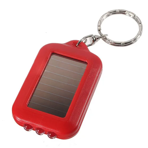 10X Mini Solar Power Rechargeable 3LED Flashlight Keychain Light Torch Ring New - red