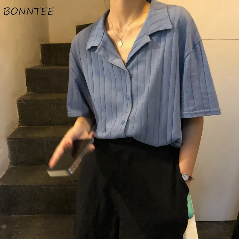 Shirts Women Chic Summer Solid Vintage Elegant Korean Style All-match Female Pockets Button Stripped Loose Womens Shirt Casual 
Shirts Women Chic Summer Solid Vintage Elegant Korean Style All-match Female Pockets Button Stripped Loose Womens Shirt Casual