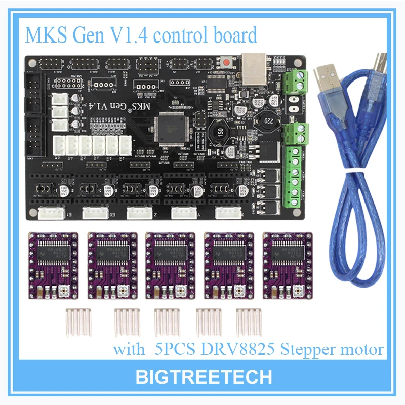 MKS Gen V1.4 control board +5PCS DRV8825 stepper motor for Mega 2560 R3 motherboard RepRap Ramps1.4 compatible, with USB
MKS Gen V1.4 control board +5PCS DRV8825 stepper motor for Mega 2560 R3 motherboard RepRap Ramps1.4 compatible, with USB