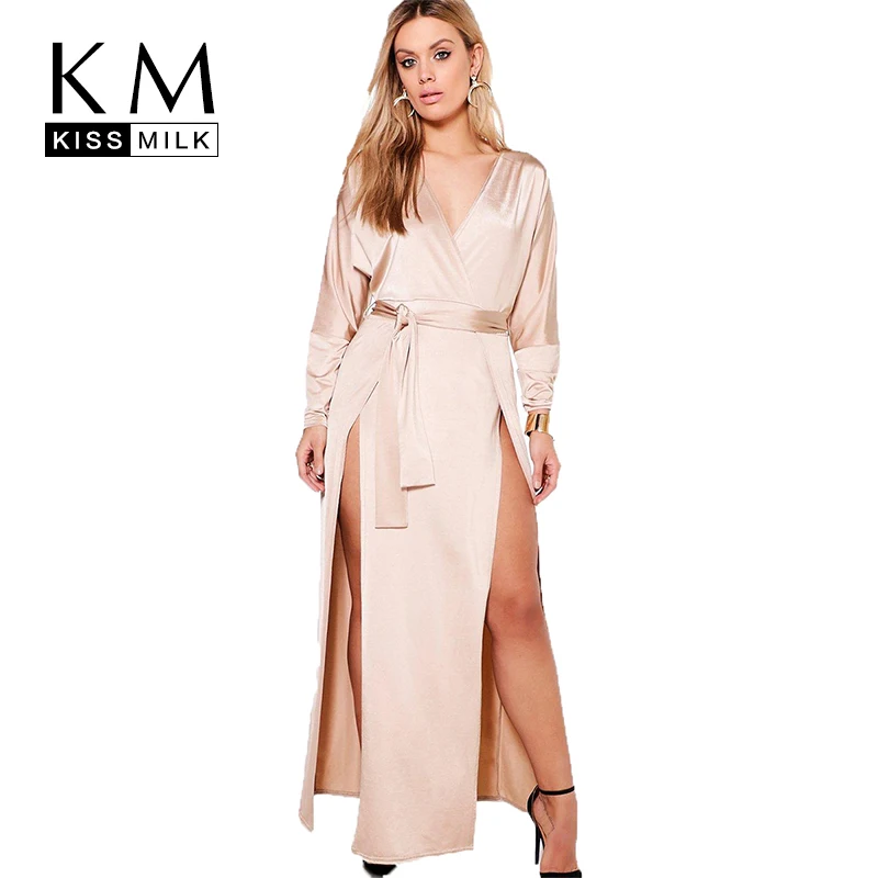 Kissmilk Plus Size Satin Side Split Deep V Neck Long Sleeve Dress Solid Color High Waist Party Casual Hot Maxi Dress
Kissmilk Plus Size Satin Side Split Deep V Neck Long Sleeve Dress Solid Color High Waist Party Casual Hot Maxi Dress
